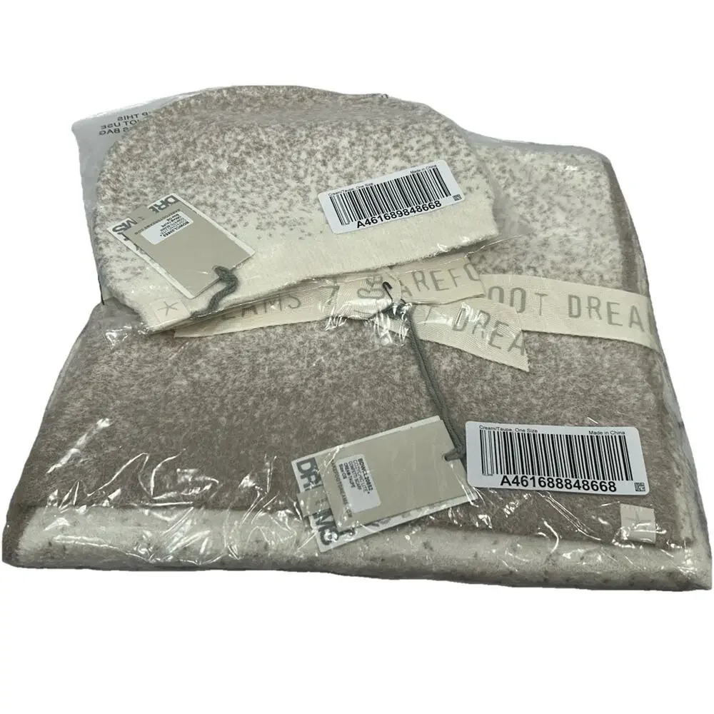 Barefoot Dreams CozyChic Lite Confetti Scarf & Beanie Set Gift Cream Taupe NWT‎